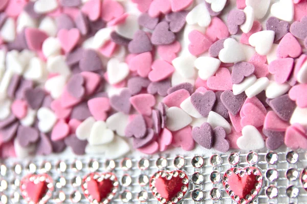 Delicious Pink Valentine Day Sugar Hearts Ornaments Pink Purple White — стоковое фото