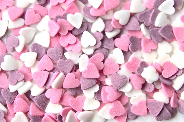 Delicious Pink Valentine Day Sugar Hearts Ornaments Pink Purple White — стоковое фото