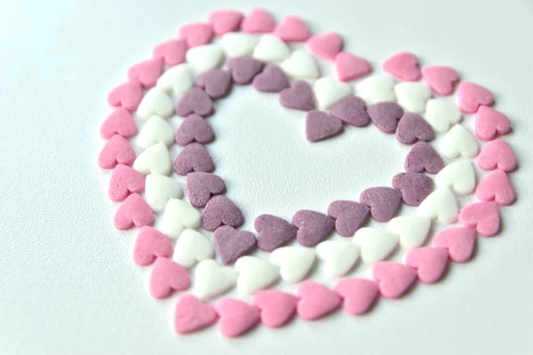 Delicious Pink Valentine Day Sugar Hearts Ornaments Pink Purple White — стоковое фото