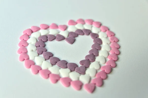 Delicious Pink Valentine Day Sugar Hearts Ornaments Pink Purple White — стоковое фото