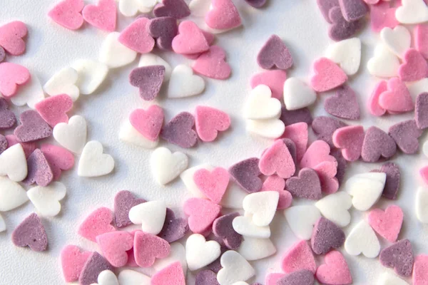 Delicious Pink Valentine Day Sugar Hearts Ornaments Pink Purple White — Stock Photo, Image