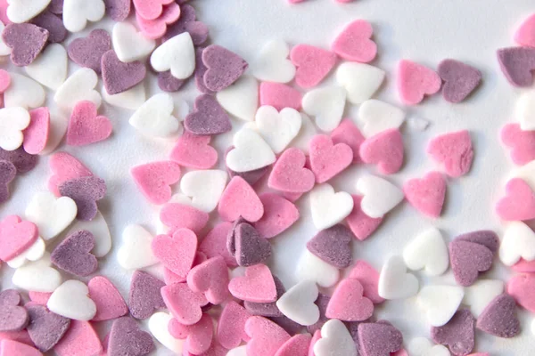 Delicious Pink Valentine Day Sugar Hearts Ornaments Pink Purple White — Stock Photo, Image