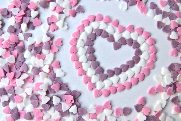 Πεντανόστιμες Ροζ Καρδιές Ημέρα Του Αγίου Βαλεντίνου Ζάχαρη Και Στολίδια — Φωτογραφία Αρχείου