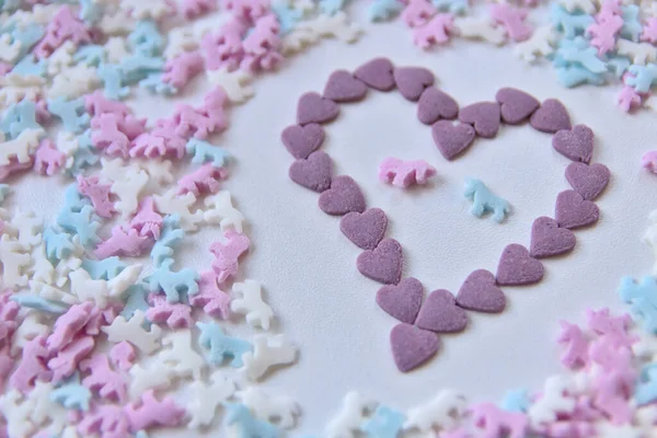 Delicious Sugar Candy Unicorns Red Blue White Sweet Cake Decoration — Stock Photo, Image