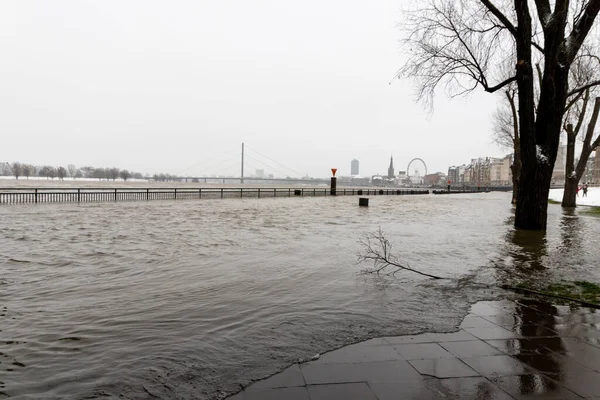 High Water Heavy Rainfall Snow Melting February Drowned Flooded Coast — Stock Photo, Image