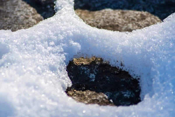 Agujeros Nieve Día Invierno Soleado —  Fotos de Stock