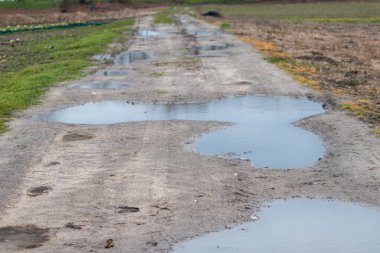 Yoldaki kirli su birikintileri