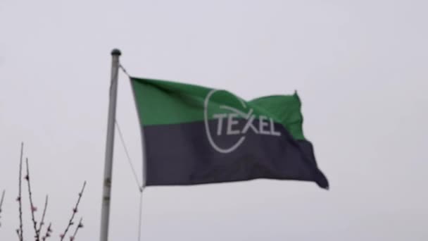 Vlajka Brodícího Ostrova Texel Nizozemsku Vlaje Větru Zpomaleném Filmu Zelení — Stock video