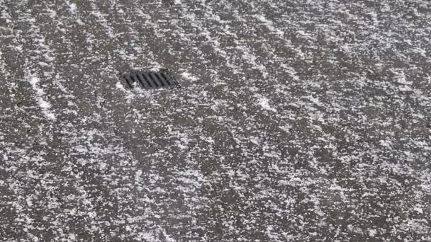 Viele Herabfallende Hagelkörner Windigen Tagen Mit Frost Und Regen Weisen — Stockvideo