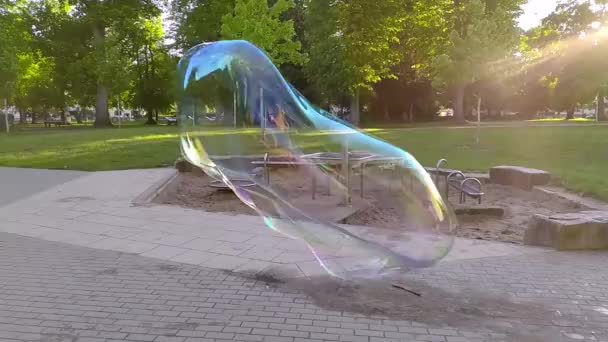 Gigantische Zeepbellen Schitteren Schitteren Zon Als Kleurrijke Kinderen Plezier Met — Stockvideo