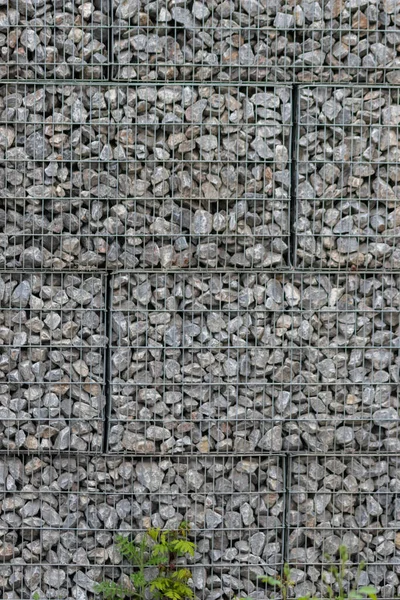 Protective Gabions Grey Broken Stones Grid Solid Fence Solid Wall — Stock Photo, Image