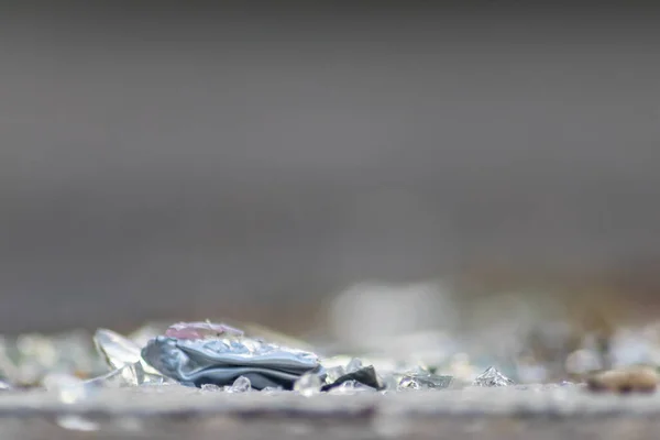 Sharp Shards Broken Glass Bottle Ground Sharp Blades Dangerous Vandalism — Stock Photo, Image