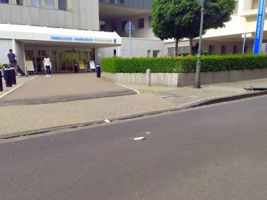 Dusseldorf, North Rhine-Westphalia, Germany, July 10, 2021: Entrance of Evangelisches Krankenhaus Dsseldorf (EVK) for medical surgery and covid treatment with professional therapy and vaccine science