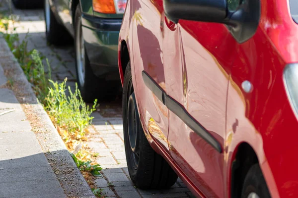 Porta Carro Batida Amassada Totalmente Demolida Após Acidente Carro Pesado — Fotografia de Stock