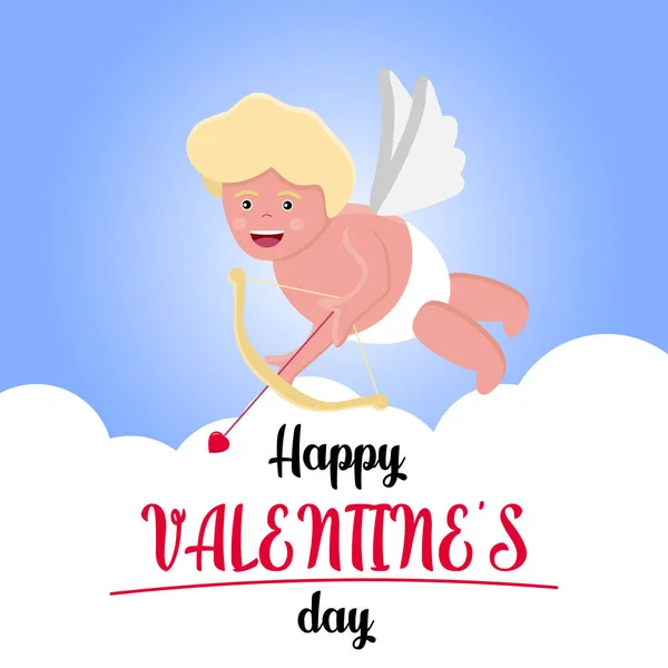 Divertido pequeño Cupido apuntando a alguien. Ilustración de un día de San Valentín. Vector. — Vector de stock