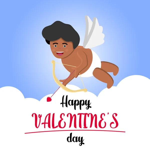 Flecha de tiro Cupido Negro. Feliz, africano, tiro con arco. Puede ser utilizado para temas como el día de San Valentín, amor, amor — Vector de stock
