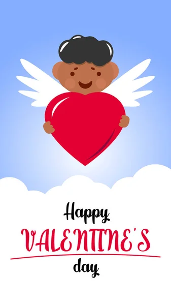 Black cupid shooting arrow. Happy, African, archery. Can be used for topics like Valentines day, love, amour — Stock Vector