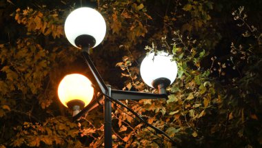 Konum - Rusya, Krasnodar Bölgesi, Ust-Labinsk şehri, şehir parkı, gece.