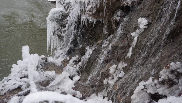 Amazing natural world in the North Caucasus. Republic of Adygea. Frozen waterfalls