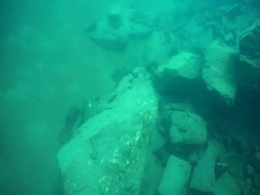 Dağ göllerinin sualtı dünyası. Konum: Rusya, Karachay-Çatısız Cumhuriyet. Aksaut Nehri 'nin yanındaki vadide. Kyngyrchat Gölü. 