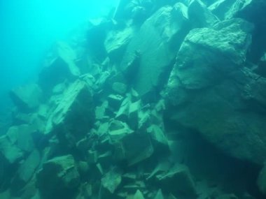 Dağ göllerinin sualtı dünyası. Konum: Rusya, Karachay-Çatısız Cumhuriyet. Aksaut Nehri 'nin yanındaki vadide. Kyngyrchat Gölü. 