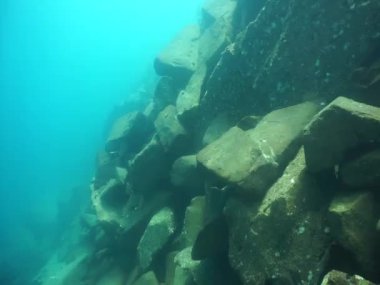 Dağ göllerinin sualtı dünyası. Konum: Rusya, Karachay-Çatısız Cumhuriyet. Aksaut Nehri 'nin yanındaki vadide. Kyngyrchat Gölü. 