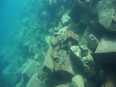 Dağ göllerinin sualtı dünyası. Konum: Rusya, Karachay-Çatısız Cumhuriyet. Aksaut Nehri 'nin yanındaki vadide. Kyngyrchat Gölü. 