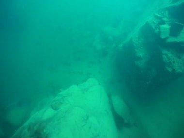 Dağ göllerinin sualtı dünyası. Konum: Rusya, Karachay-Çatısız Cumhuriyet. Aksaut Nehri 'nin yanındaki vadide. Kyngyrchat Gölü. 