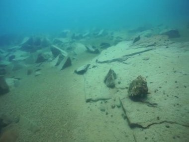 Dağ göllerinin sualtı dünyası. Konum: Rusya, Karachay-Çatısız Cumhuriyet. Aksaut Nehri 'nin yanındaki vadide. Kyngyrchat Gölü. 