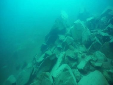 Dağ göllerinin sualtı dünyası. Konum: Rusya, Karachay-Çatısız Cumhuriyet. Aksaut Nehri 'nin yanındaki vadide. Kyngyrchat Gölü. 