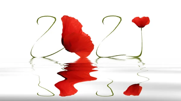Feliz Año Nuevo 2021 Con Amapolas Fotos De Stock