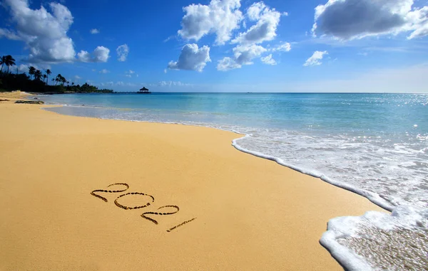 Happy New Year Beach 2021 — Stock Photo, Image