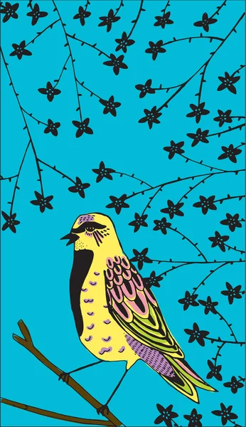 Vektor-Illustration eines Vogels umgeben von Blumen mit hellblauem Hintergrund — Stockvektor