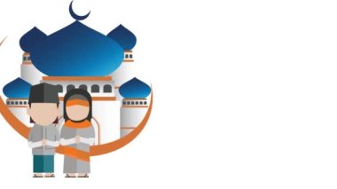 Bayram Mübarek, hareket tasarım animasyonunu selamlıyor. MÜZİK CHARACTERS ve camiler ile güzel HD İslam Bayramı tasarım kavramı.