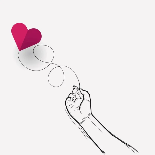 Αρσενικό Χέρι Κρατώντας Σχοινί Και Την Καρδιά Εικόνα Σύμβολο Για — Διανυσματικό Αρχείο