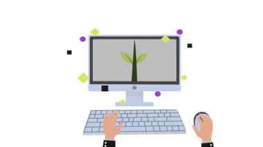 Bilgisayarı parlayan bir ampul olarak kullanan temiz ve modern bir animasyon ekranda parlayan bir bitki gibi büyüyor, yaratıcılığı, yeniliği ve dijital fikirleri simgeliyor.. 