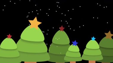 Parlak yıldızlı ve yağan karlı Noel ağaçlarının neşeli ve sıcak bir tatil atmosferi yaratarak mevsimlik tasarımlar ve kutlamalar için mükemmel bir tasviri..