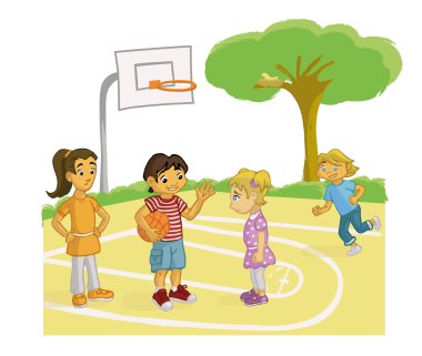 Çocuk bir kız basketbol oynamak için ikna