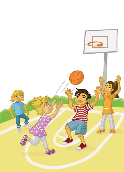 Enfants jouant au basket — Image vectorielle