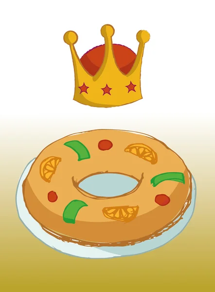 KING CAKE WITH CROWN — Stock Vector