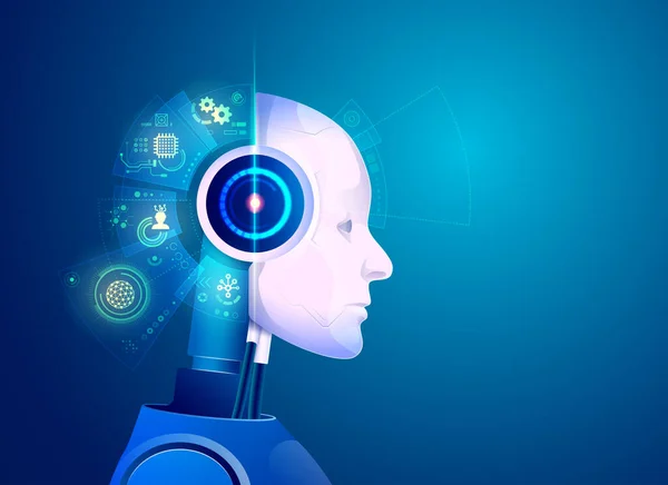 Concetto Tecnologia Intelligenza Artificiale Grafica Robot Con Cervello Olografico — Vettoriale Stock
