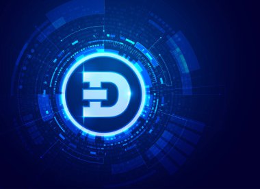 Kripto para birimi teknolojisi konsepti, fütüristik elementli dogecoin grafiği