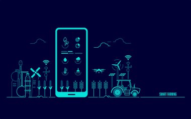 Akıllı tarım ya da tarım teknolojisi kavramı, tarım teknolojisi uygulaması ve tarım ortamı ile cep telefonu grafiği