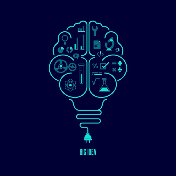 Concepto Gran Idea Pensamiento Creativo Forma Bombilla Combinada Con Cerebro — Vector de stock