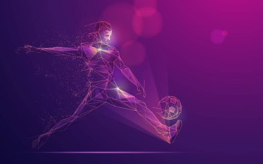 Spor bilimi teknolojisi konsepti, fütüristik elementi olan çokgen futbolcu 