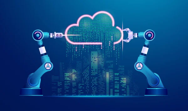 Conceito Cidade Inteligente Indústria Gráfico Braços Robóticos Com Computação Nuvem — Vetor de Stock