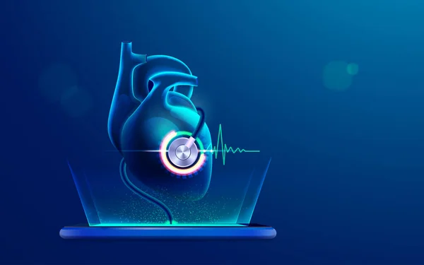 Concepto Tecnología Tratamiento Médico Cardiológico Línea Gráfico Del Corazón Humano — Vector de stock