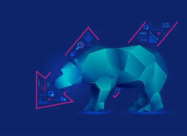 Concept Bearish Stock Market Exchange Graphic Low Poly Bear Decreasing — Stock Vector