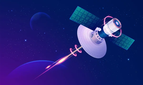 Concetto Tecnologia Comunicazione Grafica Del Satellite Telecomunicazione Con Sfondo Spazio — Vettoriale Stock