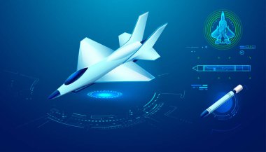 graphic of air fighter with futuristic intarface
